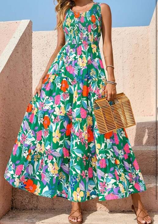 Demexia Dresses & Skirts - Floral Print Smocked Tiered Maxi 2026 Dress Sz Small